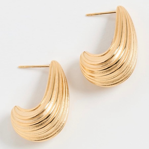 KENNETH JAY LANE Couture Collection Gold Plated Thick Ridge Half Hoop Earrings - Picture 3 of 7